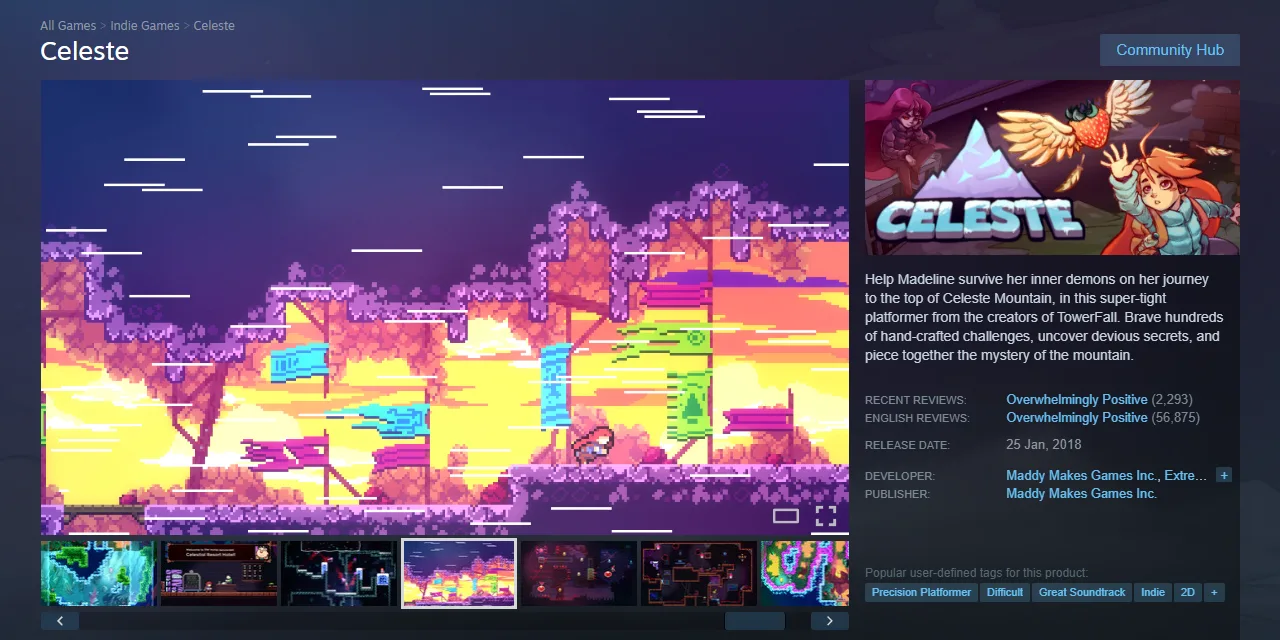 Страница игры в магазине Steam: обложка, скриншоты и блок с ценой — по такому виду карточки видно, шарится ли игра