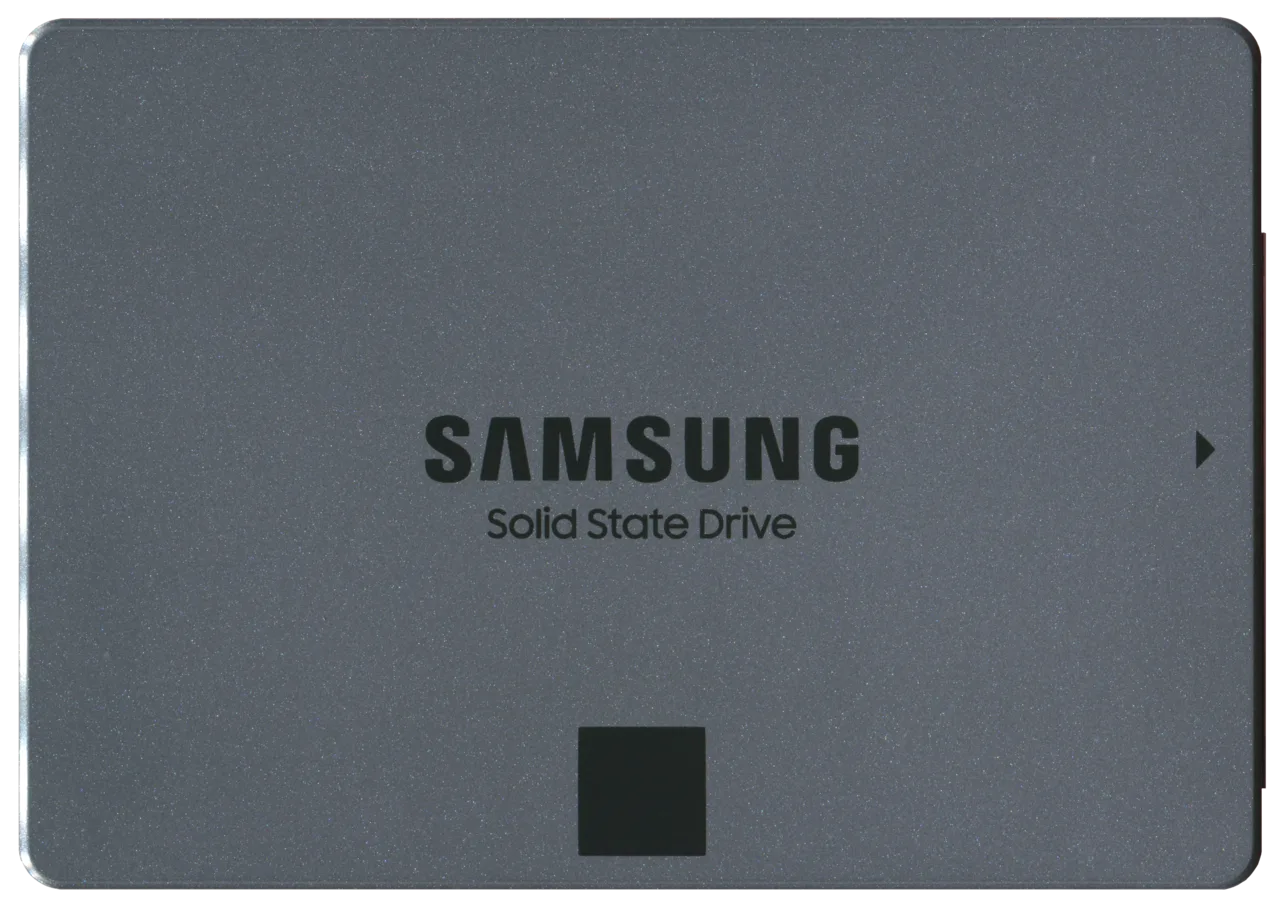 Внутренний SSD Samsung 870 QVO на 8 ТБ формата 2,5 дюйма с интерфейсом SATA в сером корпусе